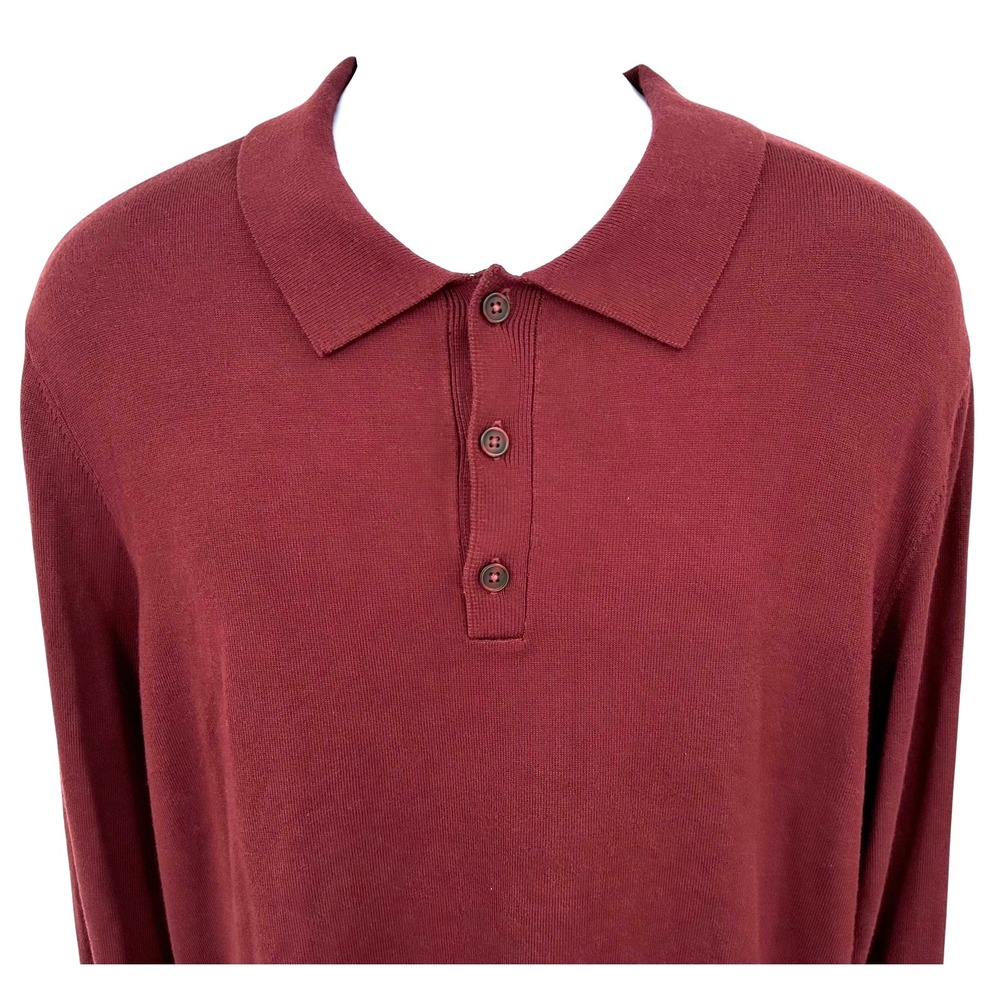 LIVERPOOL LA Burgundy Red Knit Long Sleeve Polo Shirt Men's Medium